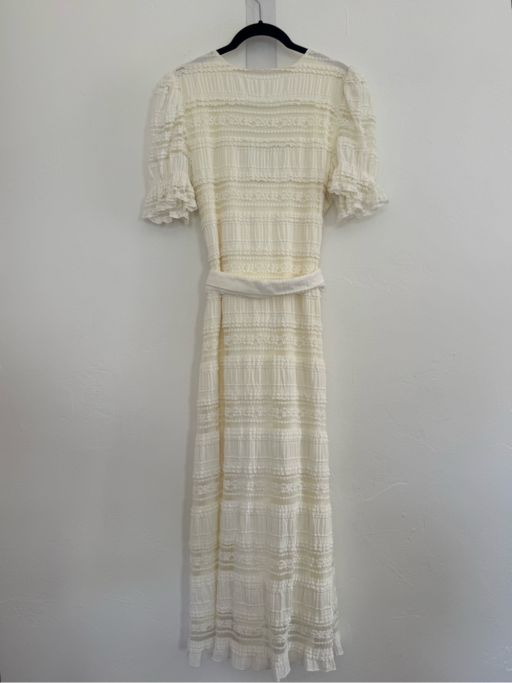 Tularosa Quinn Midi Dress Cream Boho Ruffle Puff Shoulder Belted Bridal Wedding - Picture 6 of 15